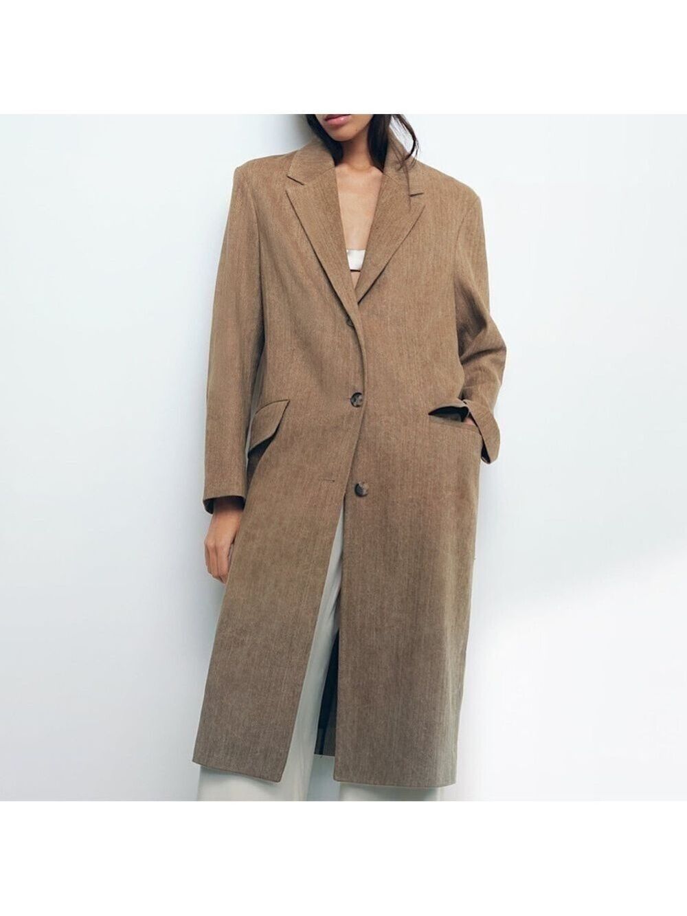 NWOT Zara Rustic Brown Linen Cotton Fall/Winter Trench Coat - Size XS